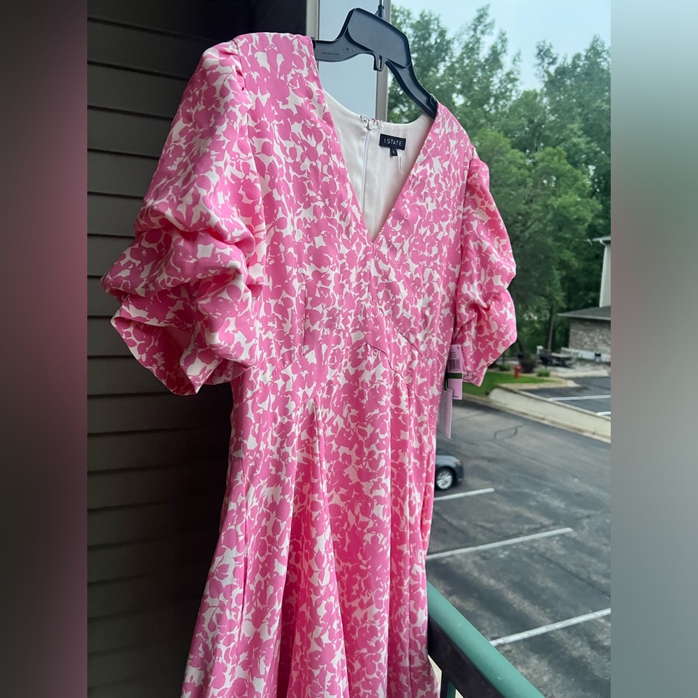 🆕 STATE Pink Glow Willow Wisps V-Neck Mini Dress with Ruffle Sleeves L - Picture 5 of 12